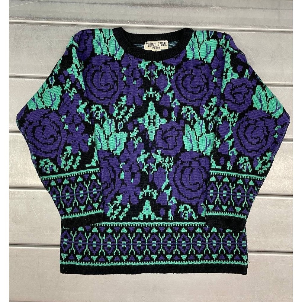 Vintage Michael Carrie Floral Sweater Womens Large Knitted‎ Crewneck Pullover
